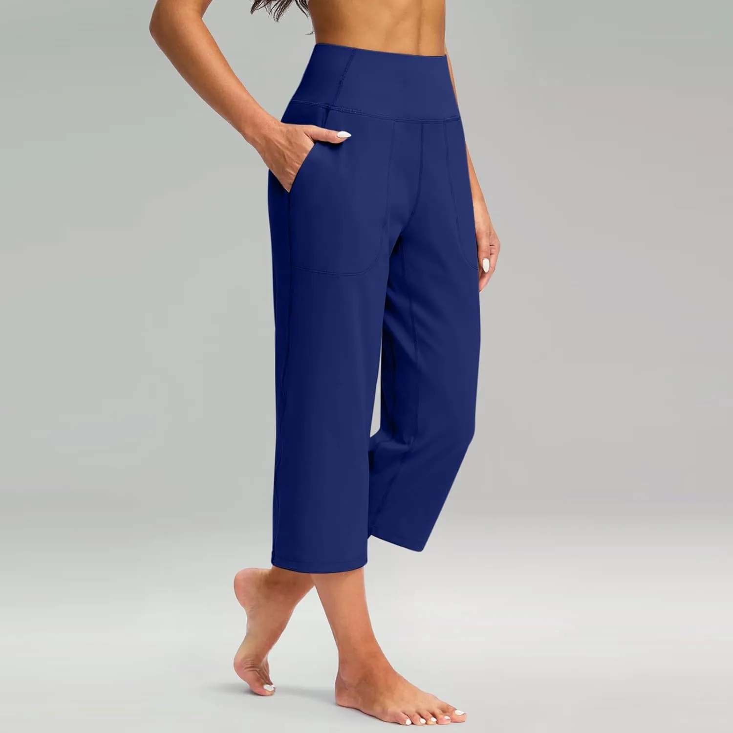 LCMTWX Women Pants with Pockets for Women Casual Stretch High Waisted Yoga Leggings Comfy Wide Leg Pants Plus Size Leggings