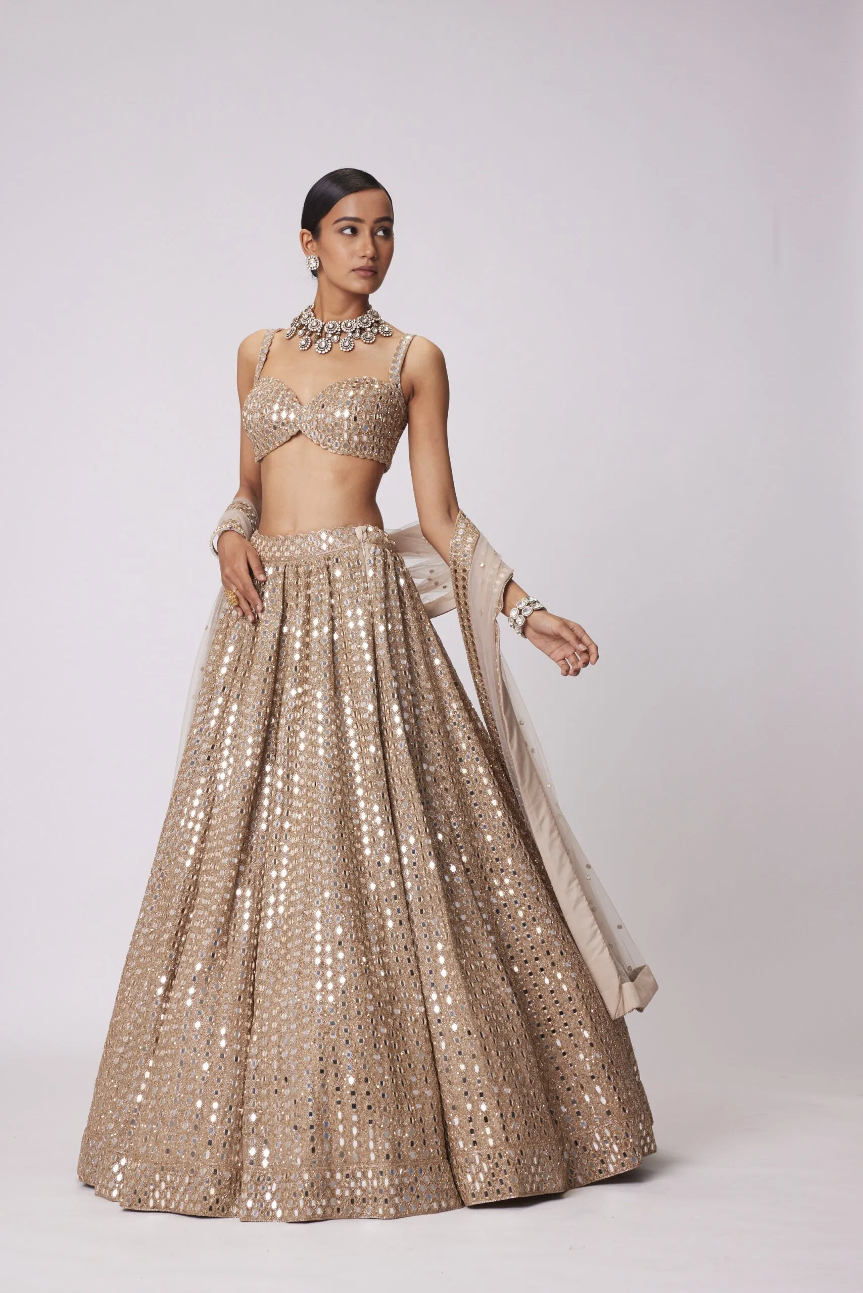 LIGHT BEIGE HAND EMBROIDERED LEHENGA SET