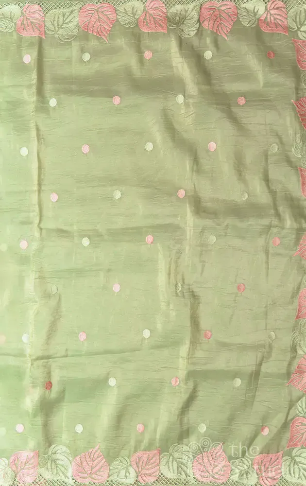 Light green crushed tissue silk saree with scallop  border