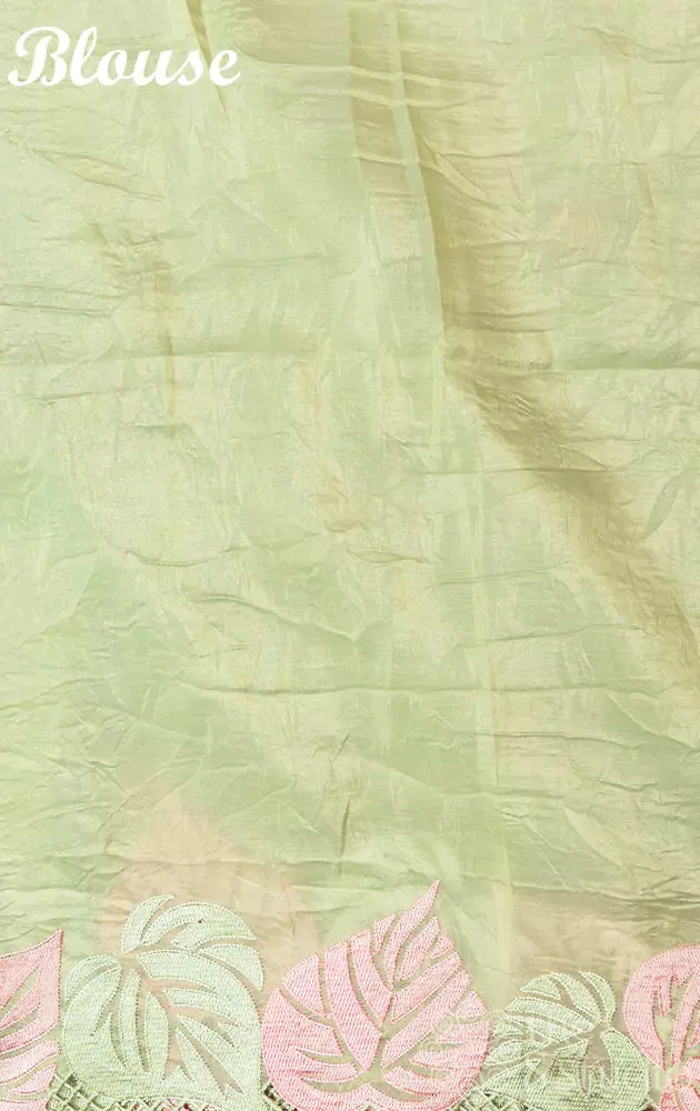 Light green crushed tissue silk saree with scallop  border