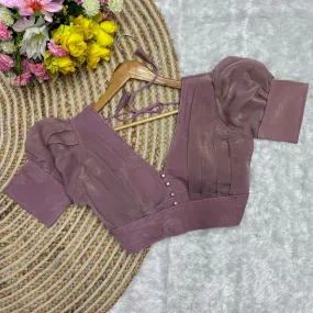 Light Purple Color Metallic Jari Blouse with Ruffled Pattern and Balloon Sleeves