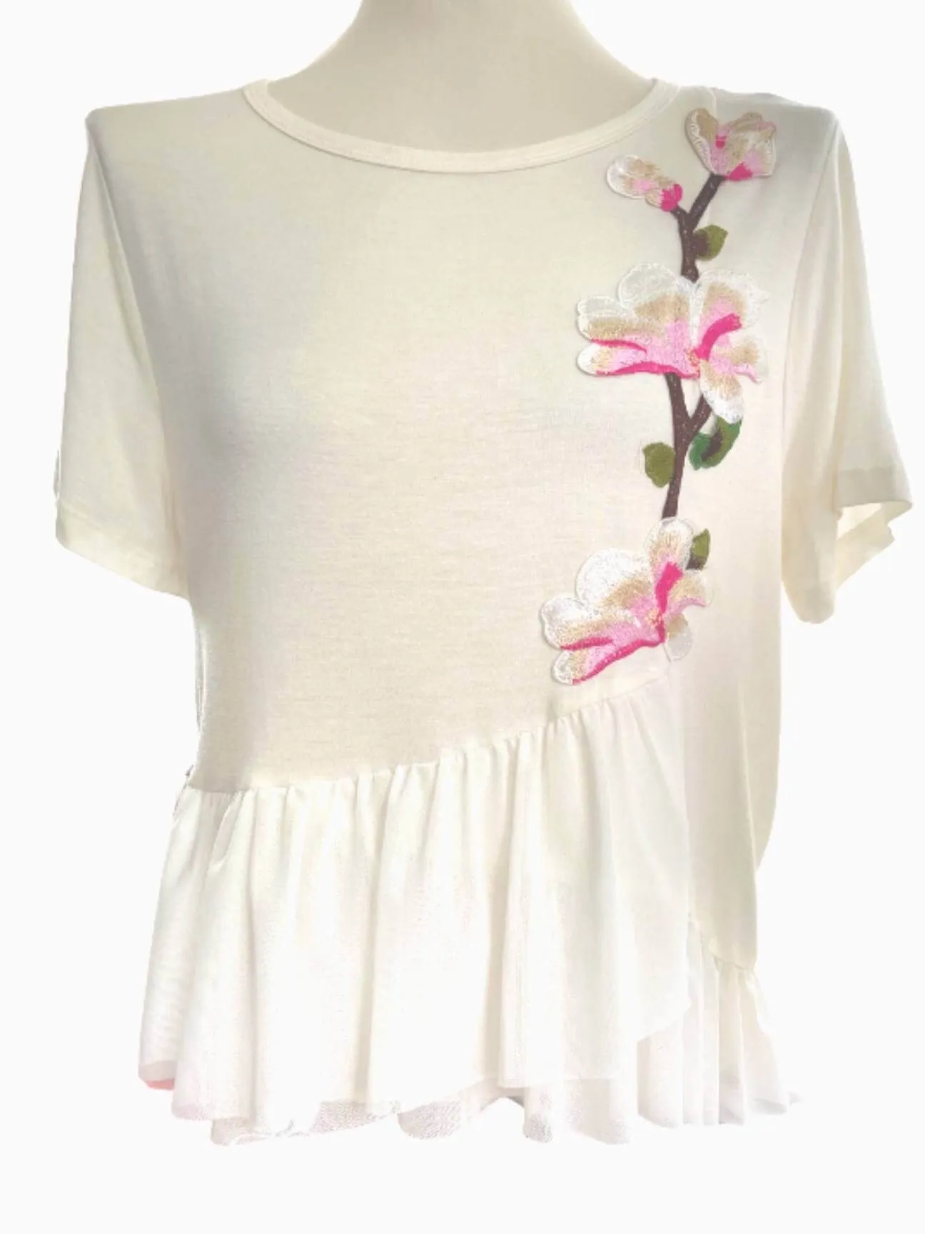Light Spring Embroidered Ruffle Top