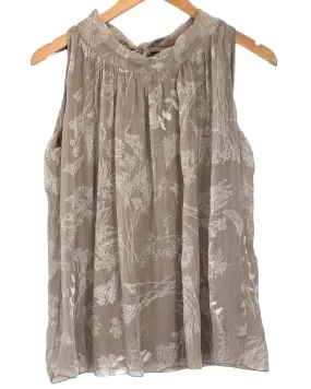 Light Summer Fango Floral Sleeveless Tie-Back Silk Blouse