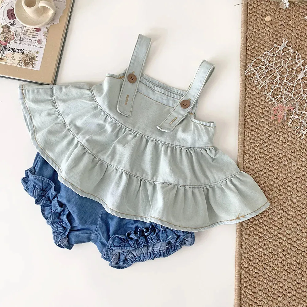 Light Wash Girls Denim Sleeveless Top