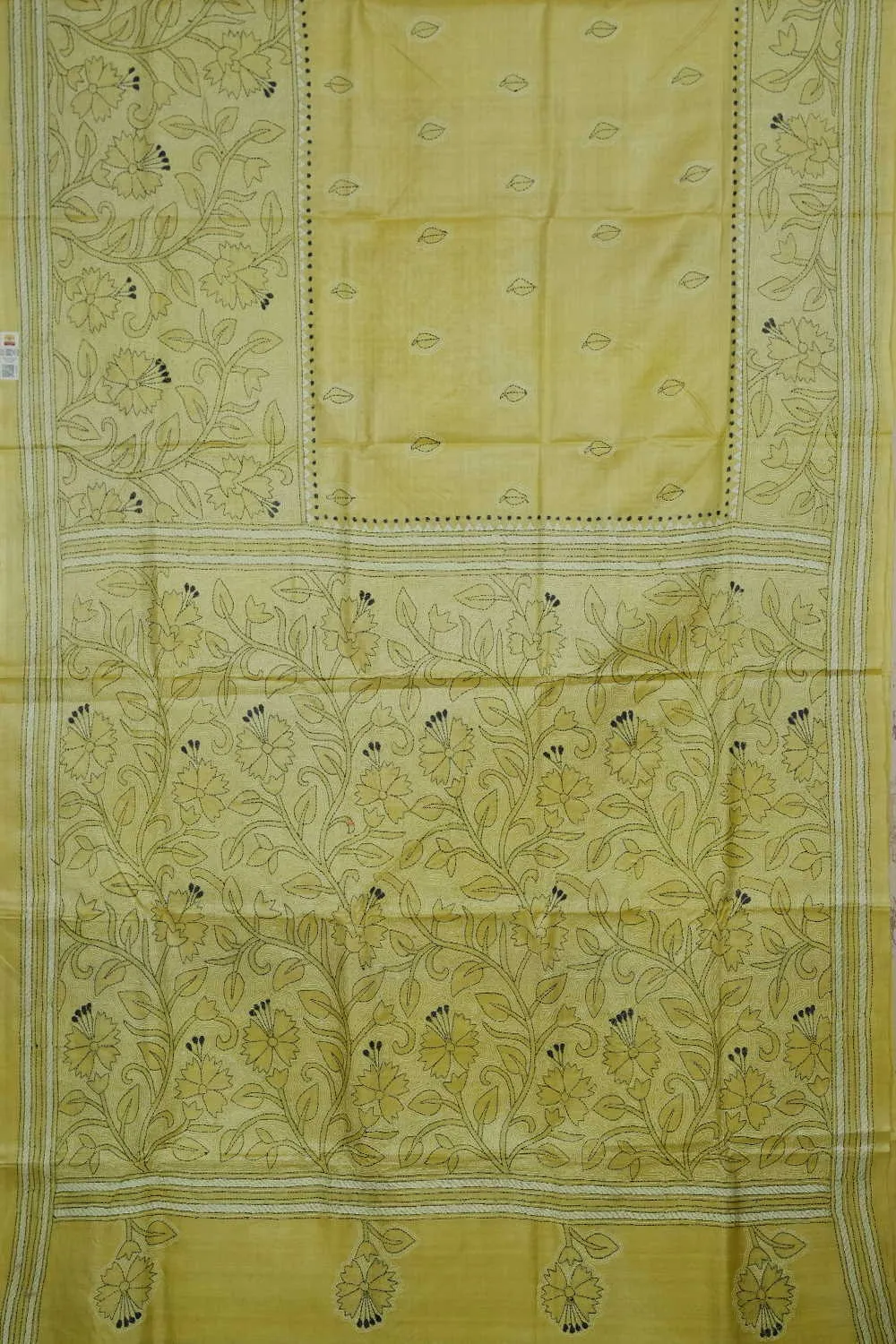 Light Yellow Kantha Tussar saree