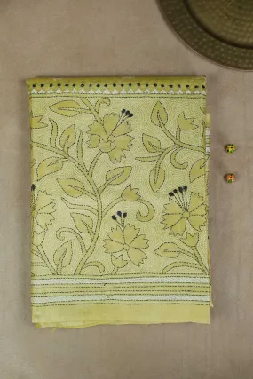 Light Yellow Kantha Tussar saree