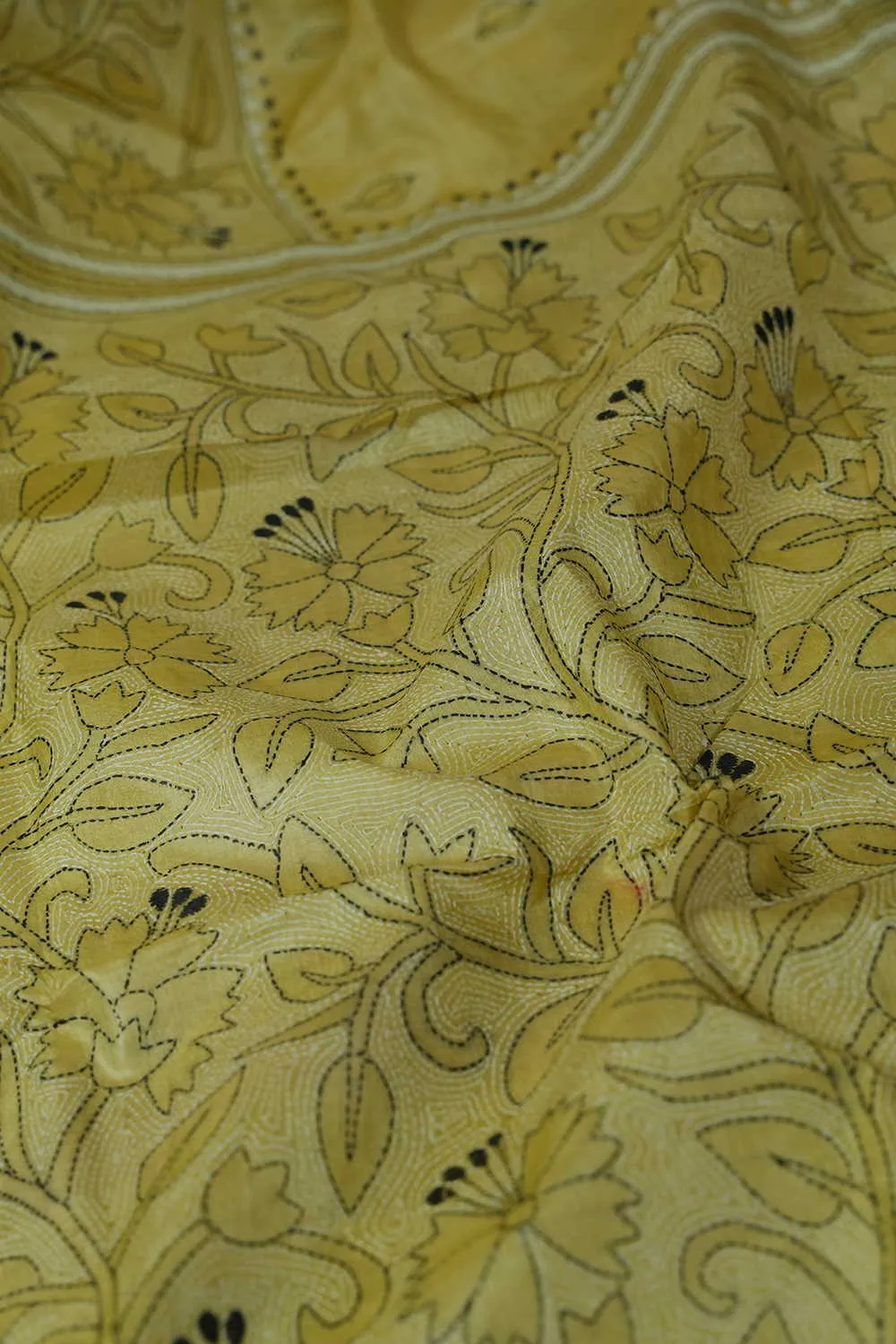 Light Yellow Kantha Tussar saree