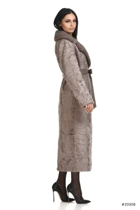 Long persian lamb coat with mink english collar and leather belt