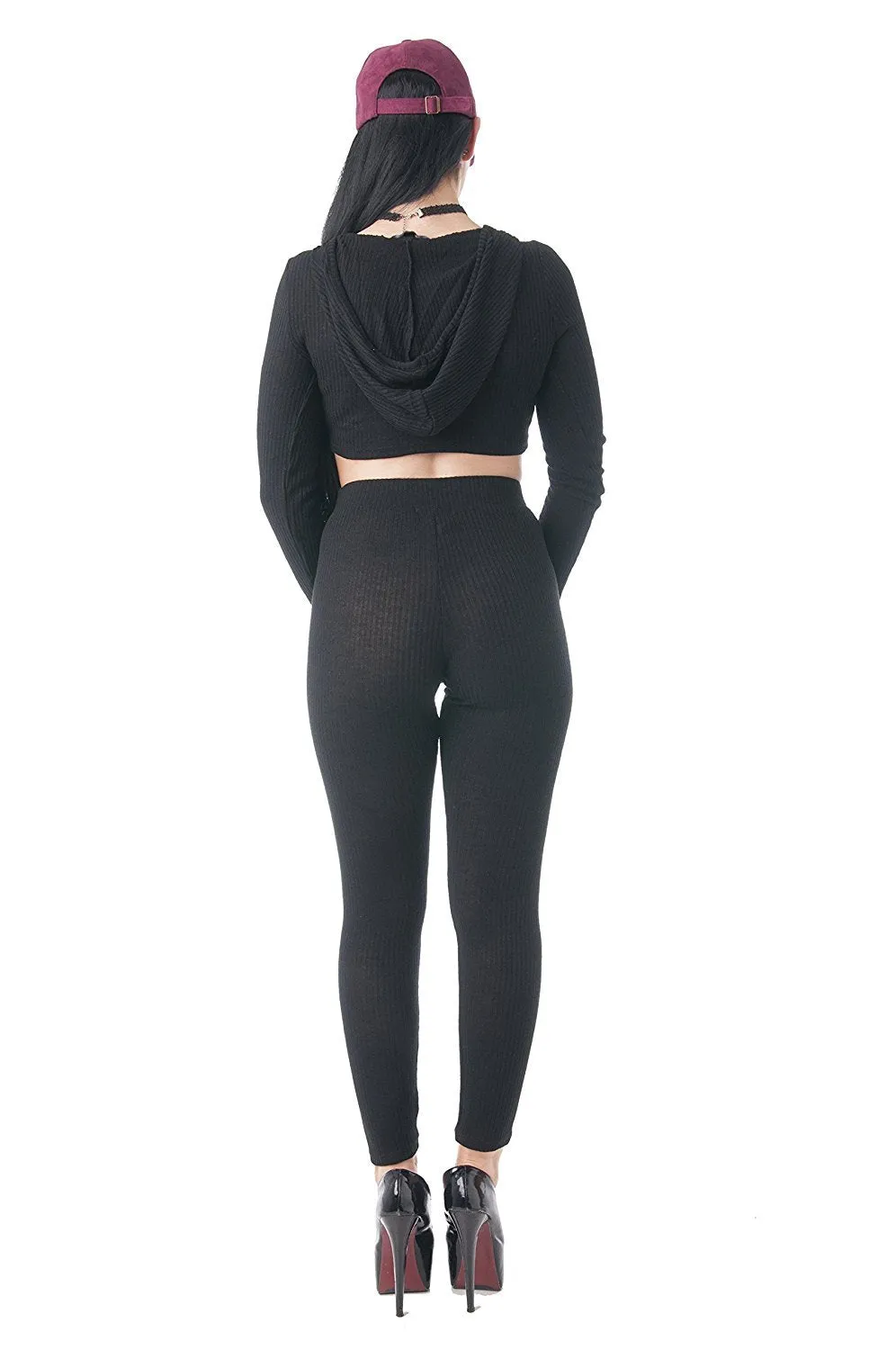 Long Sleeve Knit Ribbed Set (Medium, Black)