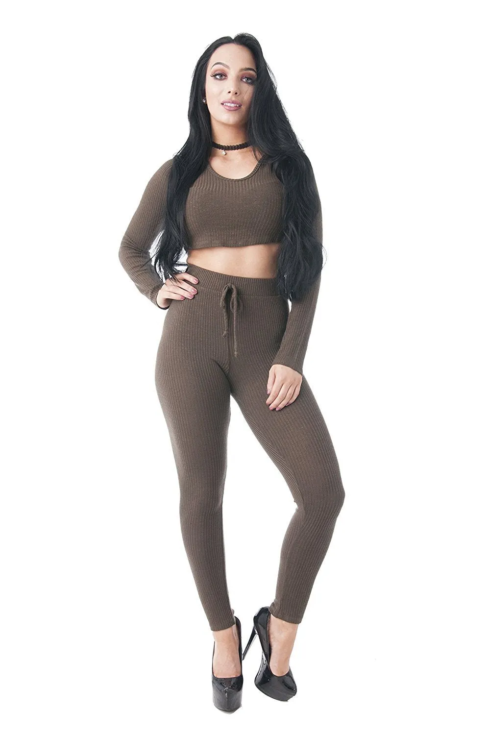 Long Sleeve Knit Ribbed Set (Medium, Black)
