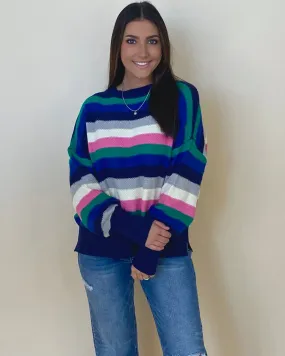 Makes Sense Navy Mix Striped Sweater
