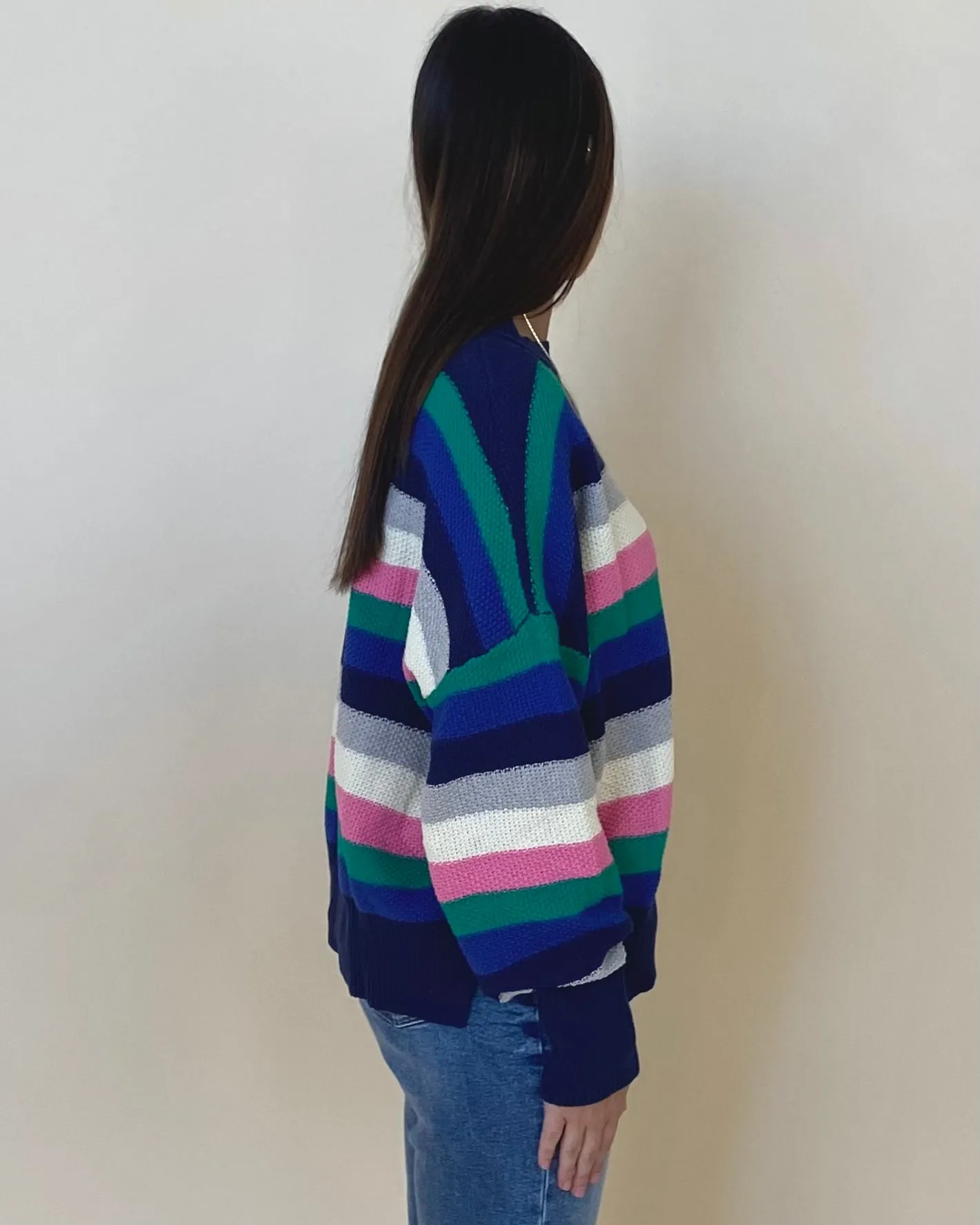 Makes Sense Navy Mix Striped Sweater