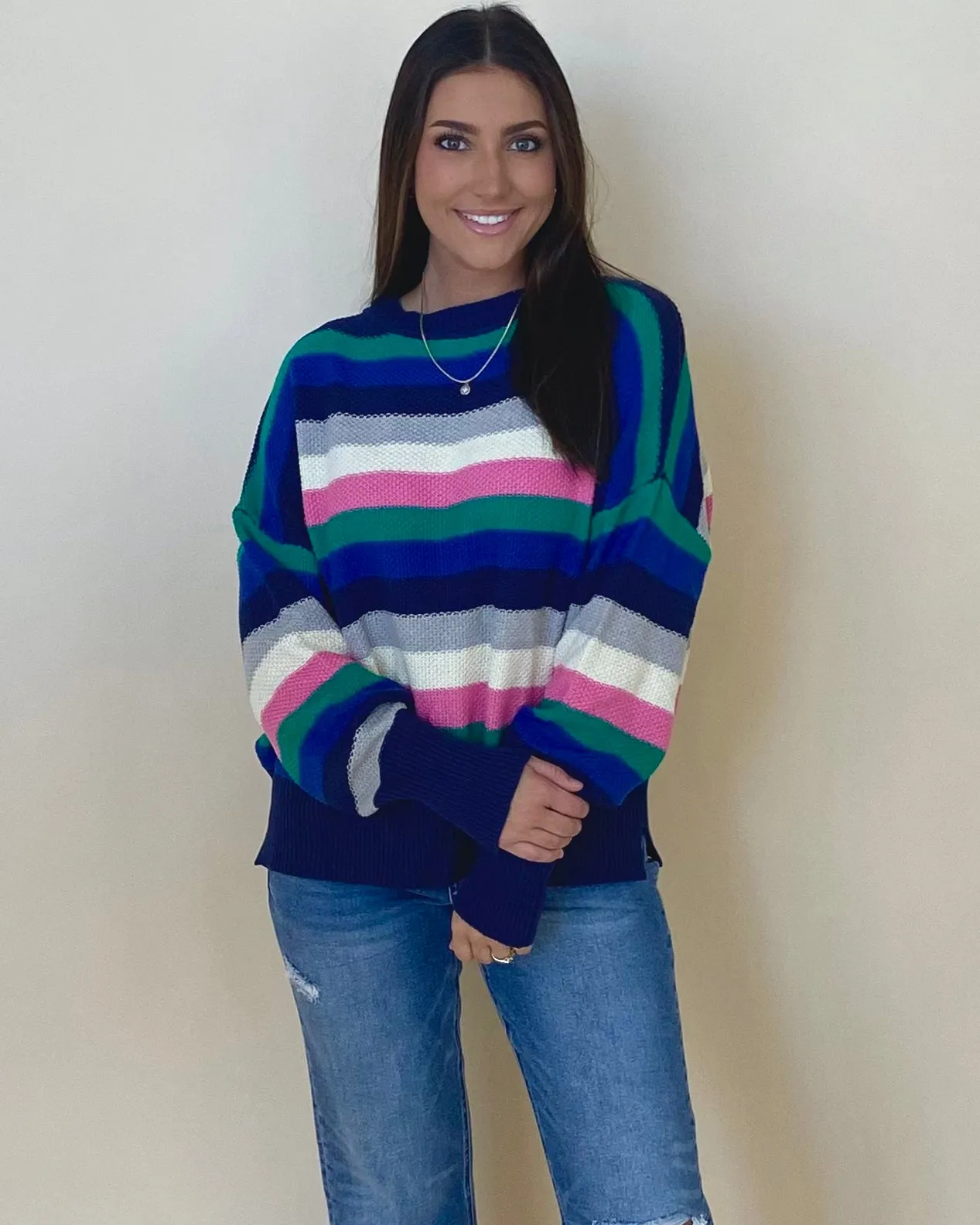 Makes Sense Navy Mix Striped Sweater