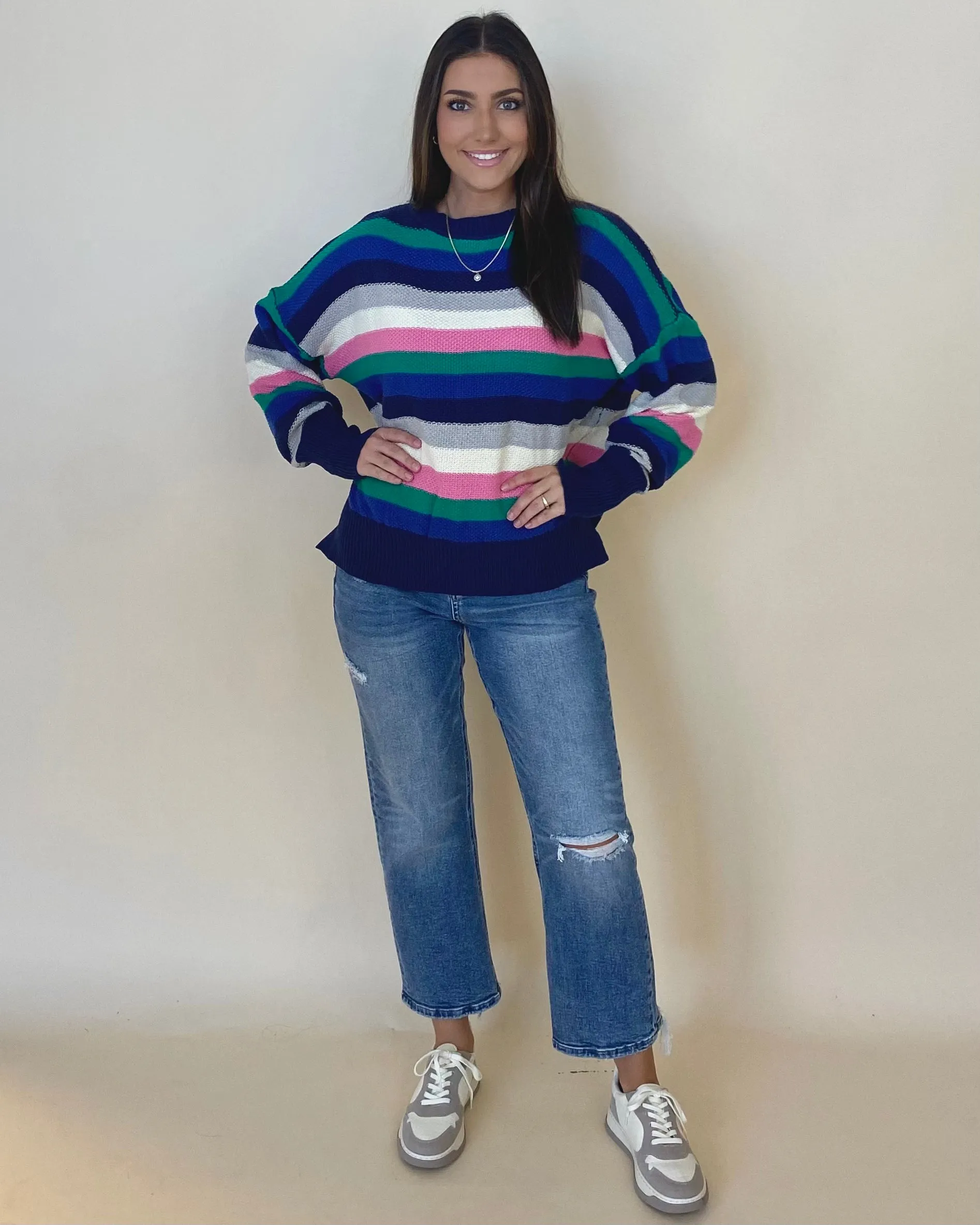 Makes Sense Navy Mix Striped Sweater