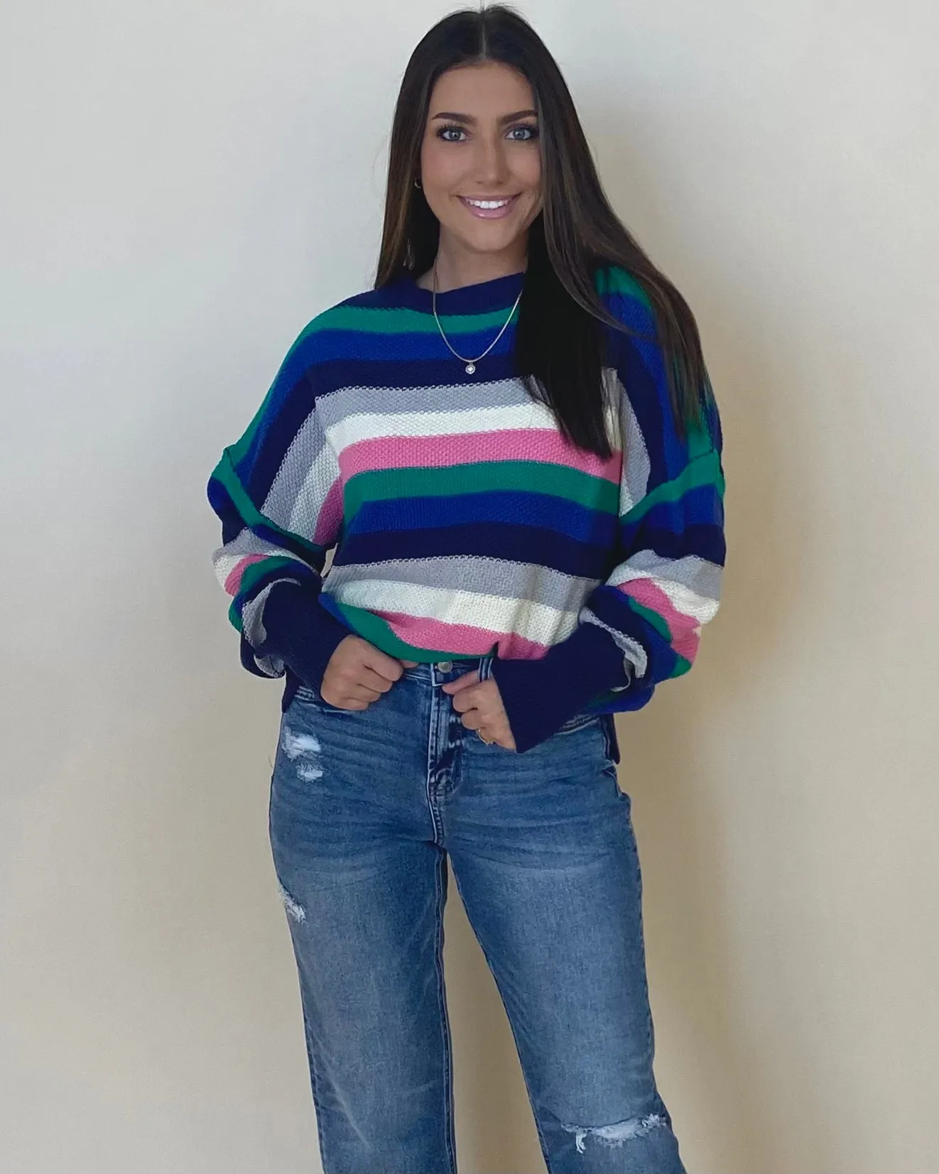 Makes Sense Navy Mix Striped Sweater