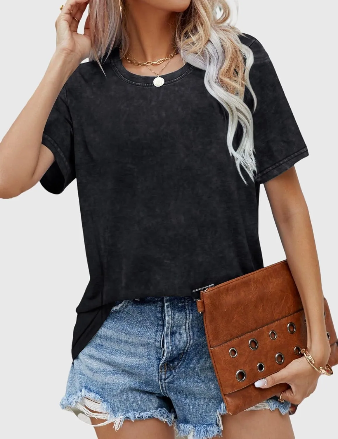 Mama Shirt Cheer Mom Shirt Graphic Tees for Women Acid Wash T-Shirt Vintage Letter Printed Tee Short Sleeve Casual Tops