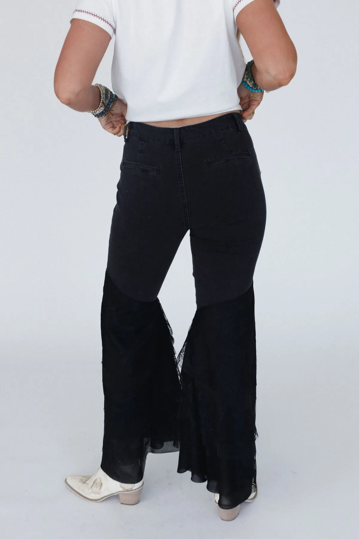 Marbella Lace Flared Jeans - Black