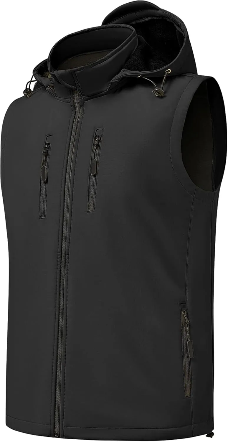 Men Vest Outerwear Windproof Vests Fleece Sleeveless Jacket with Detachable Hood for Golf Hiking