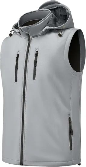 Men Vest Outerwear Windproof Vests Fleece Sleeveless Jacket with Detachable Hood for Golf Hiking