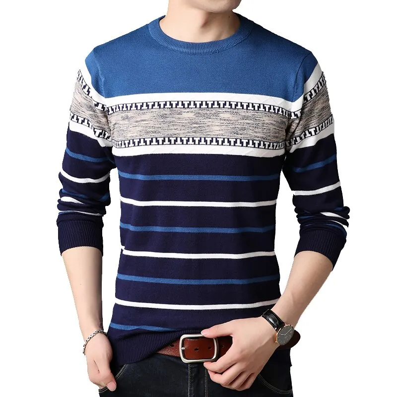 Men's O-neck Splice Striped knitted Sweater