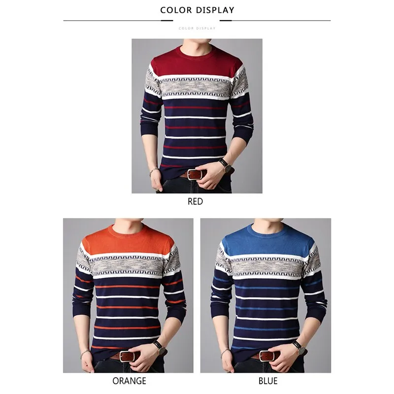 Men's O-neck Splice Striped knitted Sweater