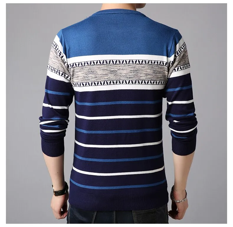 Men's O-neck Splice Striped knitted Sweater