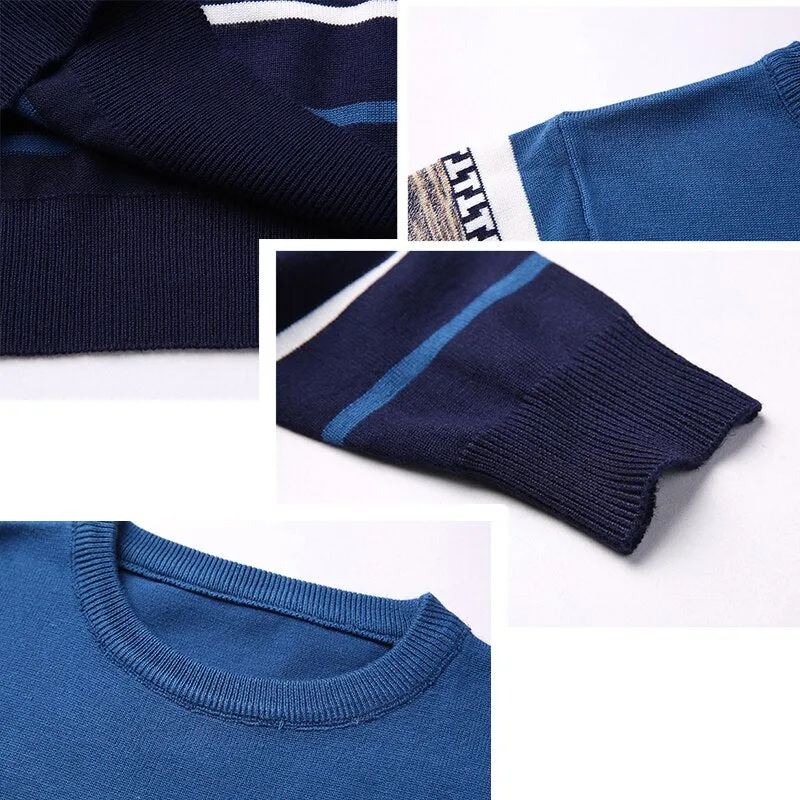 Men's O-neck Splice Striped knitted Sweater