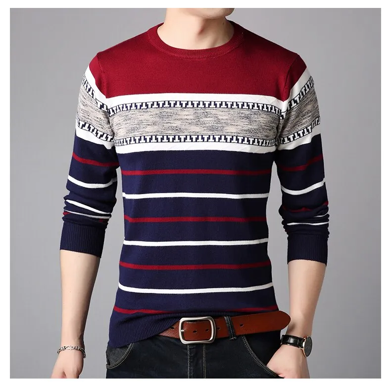 Men's O-neck Splice Striped knitted Sweater