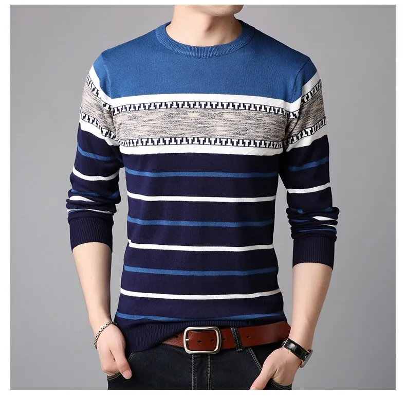 Men's O-neck Splice Striped knitted Sweater