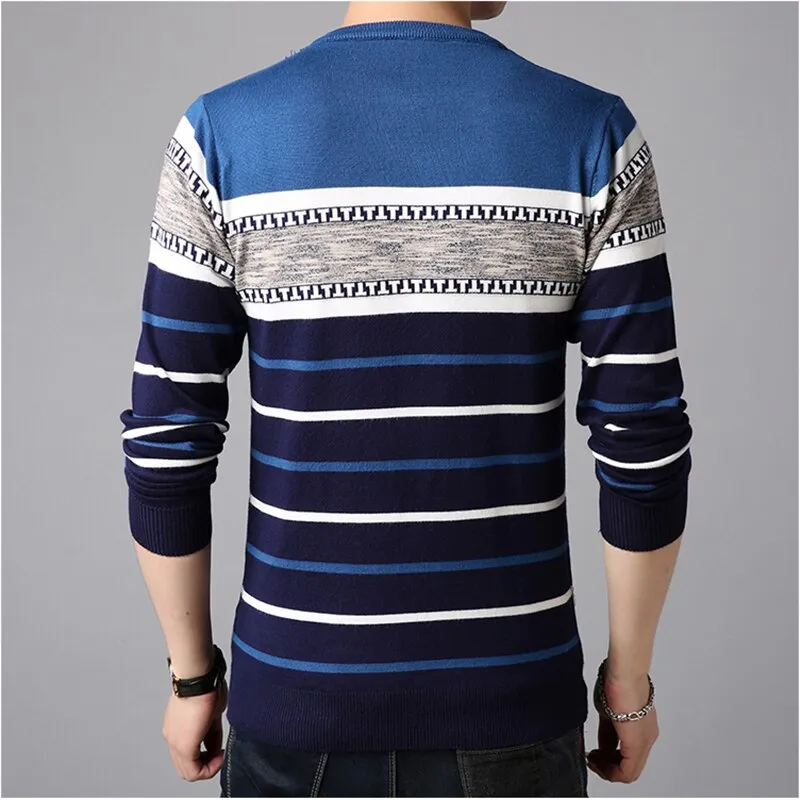 Men's O-neck Splice Striped knitted Sweater