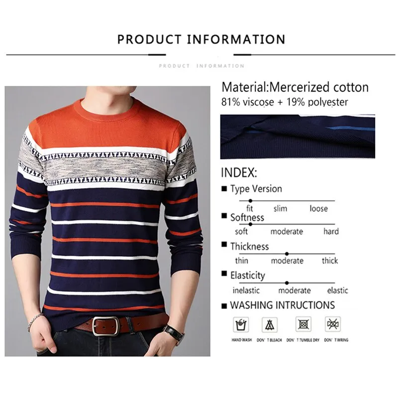 Men's O-neck Splice Striped knitted Sweater