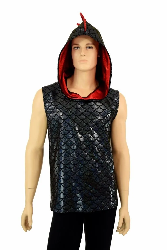 Mens Spiked Black & Red Dragon Hoodie