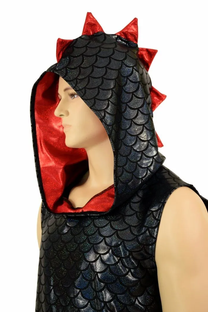 Mens Spiked Black & Red Dragon Hoodie
