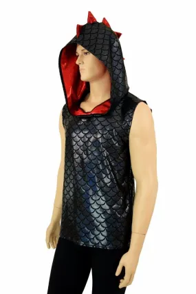 Mens Spiked Black & Red Dragon Hoodie
