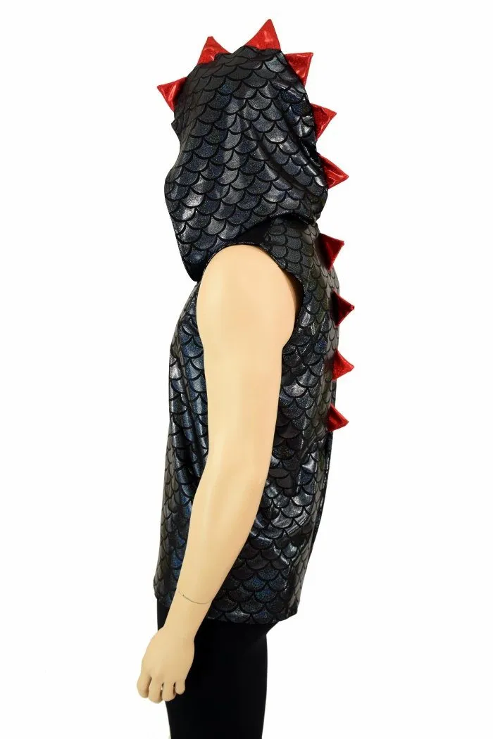 Mens Spiked Black & Red Dragon Hoodie