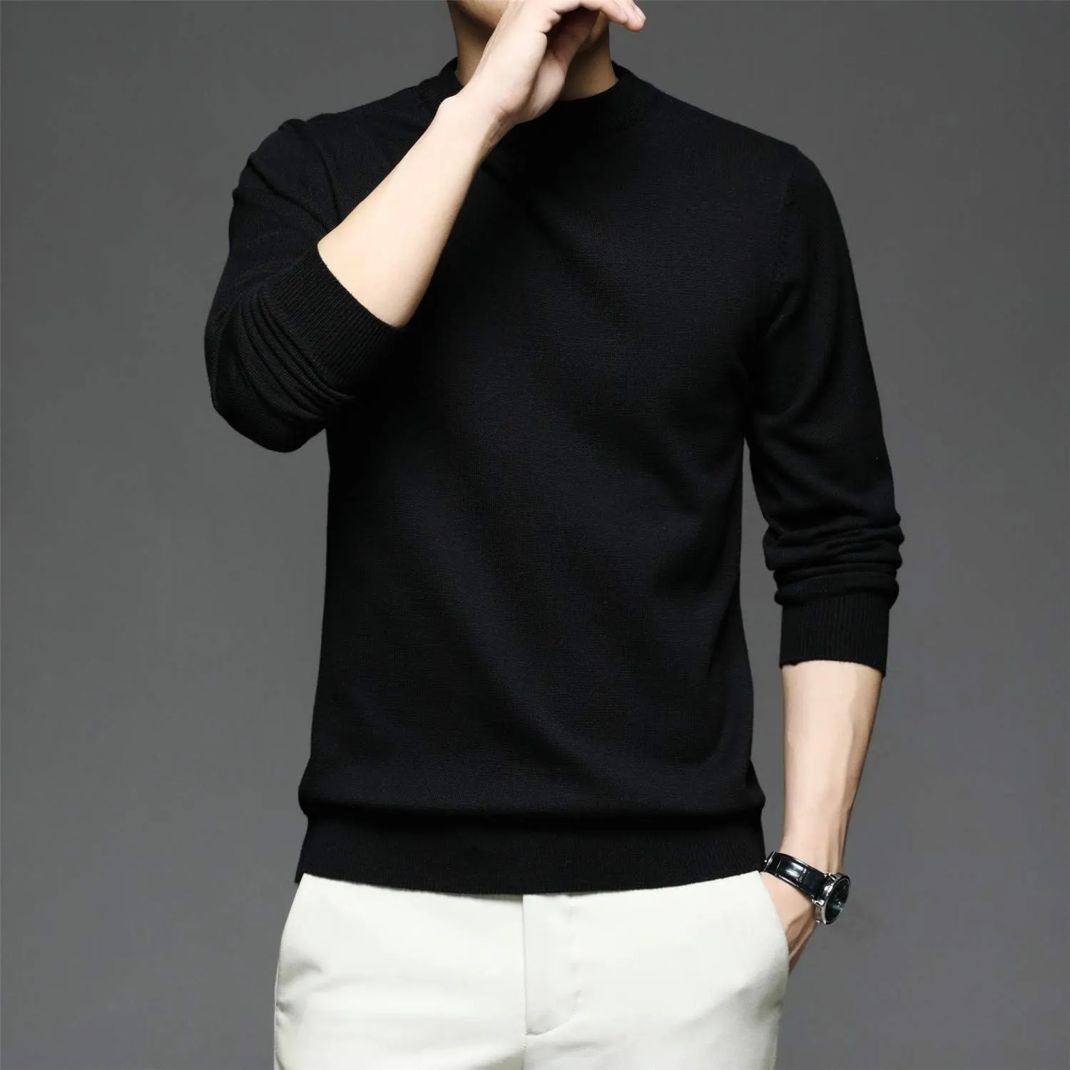 Men's Sweater Pullover,Crew Neck Slim Fitted Long Sleeve Knitted Casual Solid Tops S~2XL