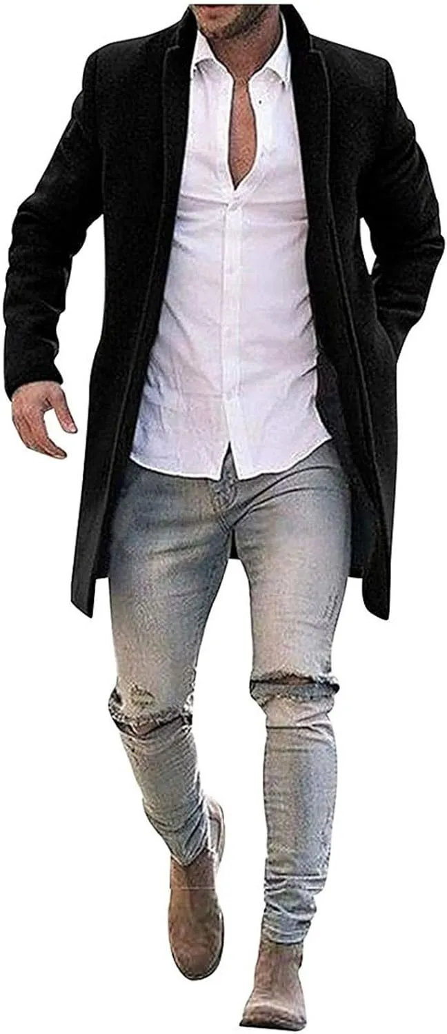 Mens Trench Coat,Winter Jacket for Men Plus Size Long Coat Men Cardigan Cute Print Windbreaker Warm Long Jacket