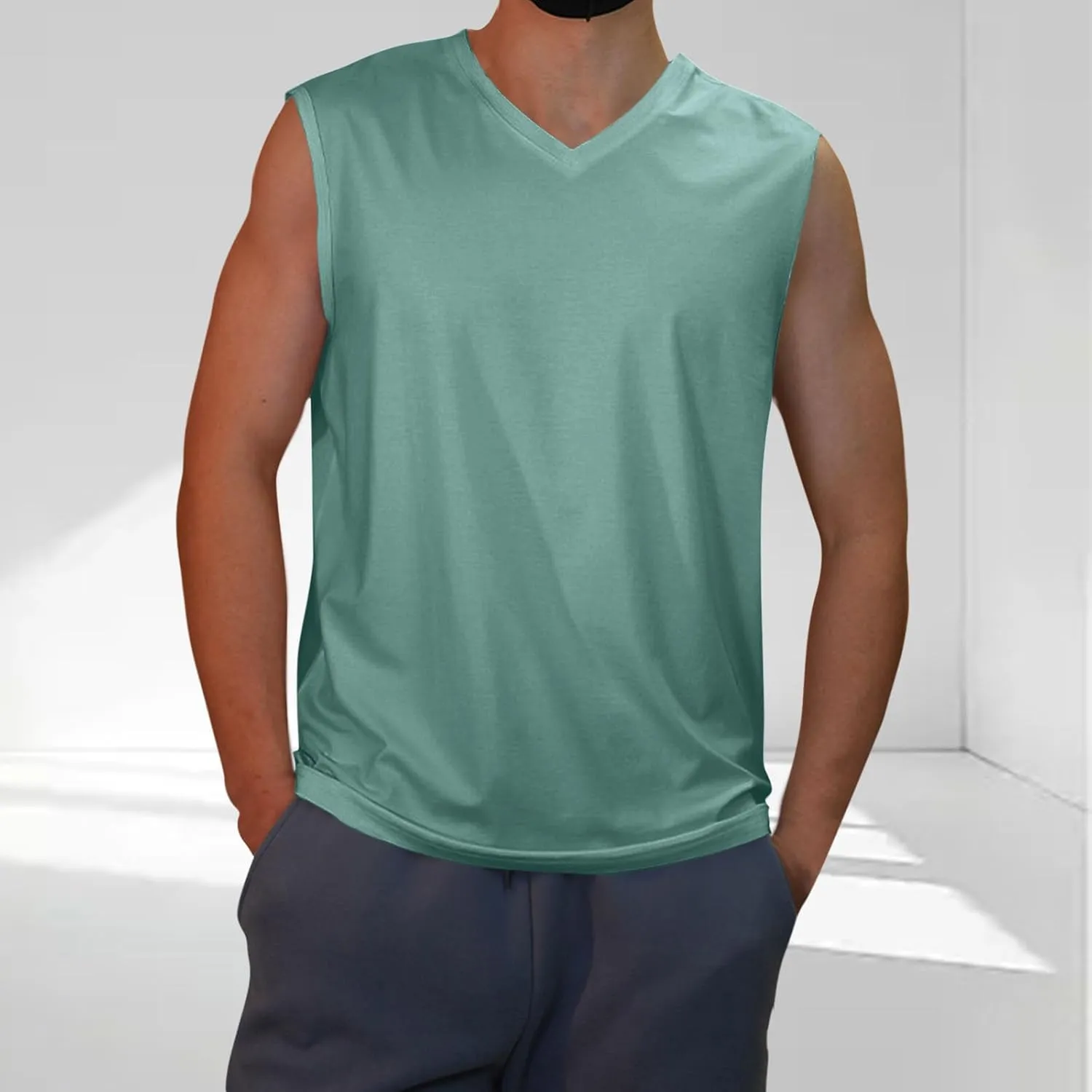 Men's V Neck Tank Tops Casual Loose Running Fitness Muscle T Shirt Sleeveless Summer Lightweight Gym Athletic Pullover