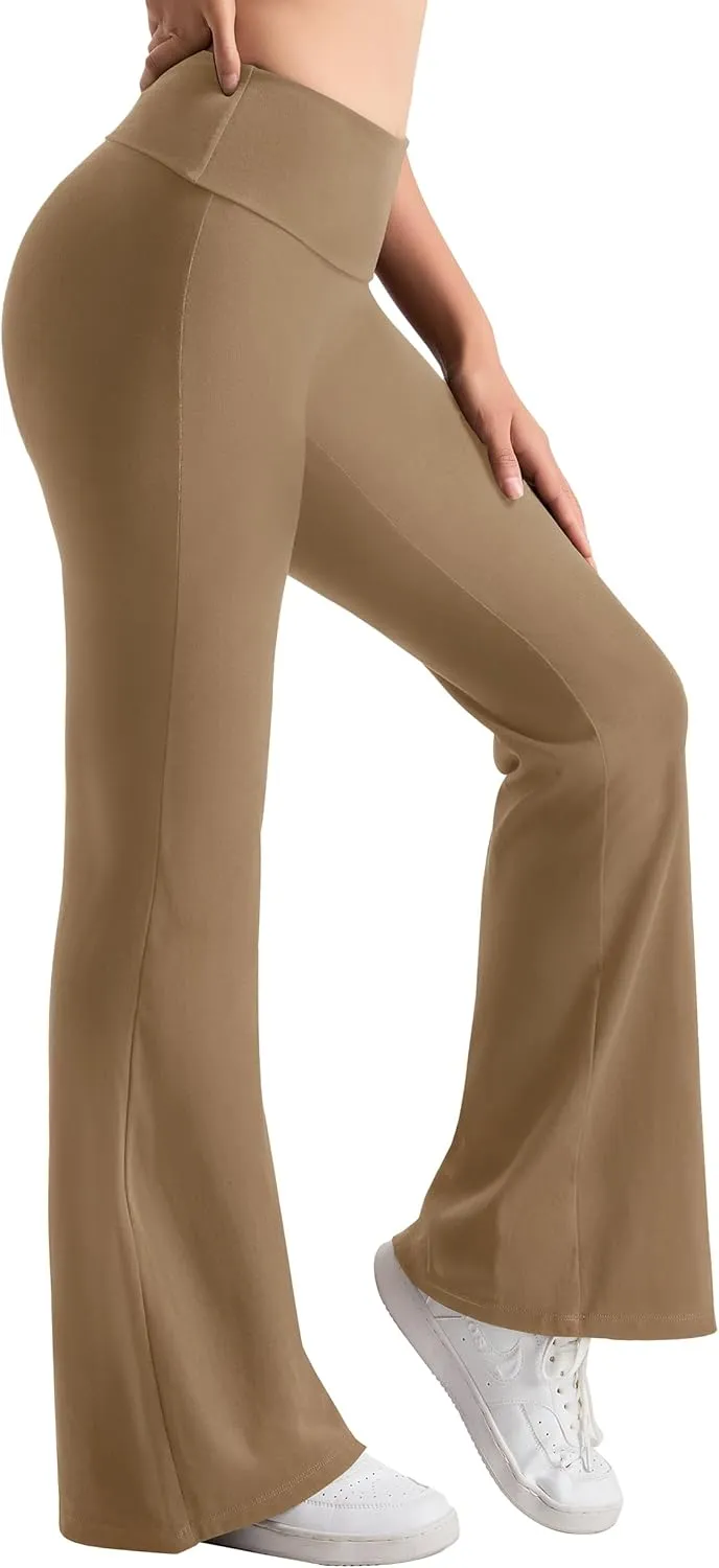 MOOSLOVER Women Flare Leggings Fold Over Bootcut Yoga Pants Casual Y2K Lounge Pants Comfy Cotton Leggings