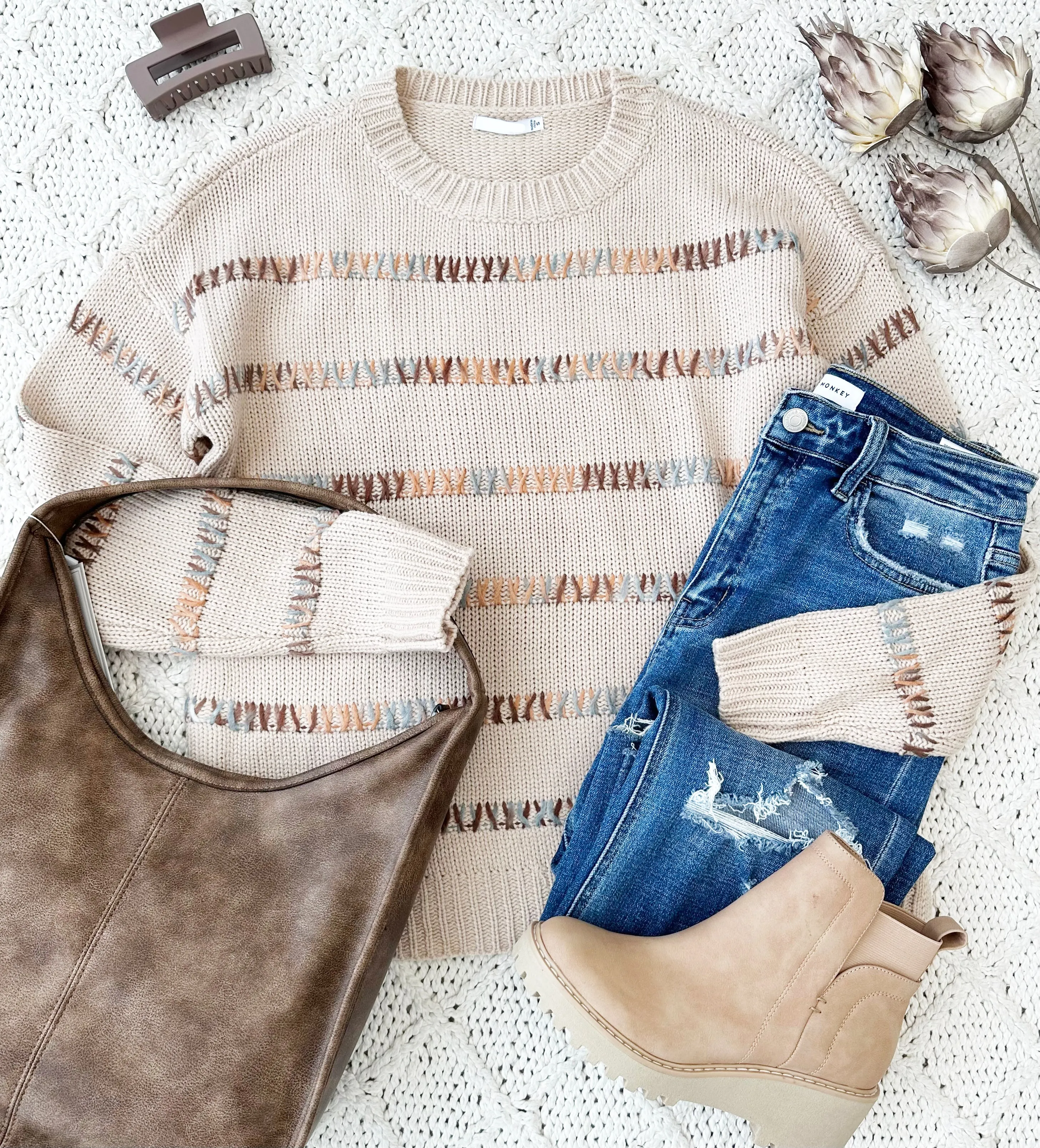 Neutrals Stitched Detail Sweater - FINAL SALE