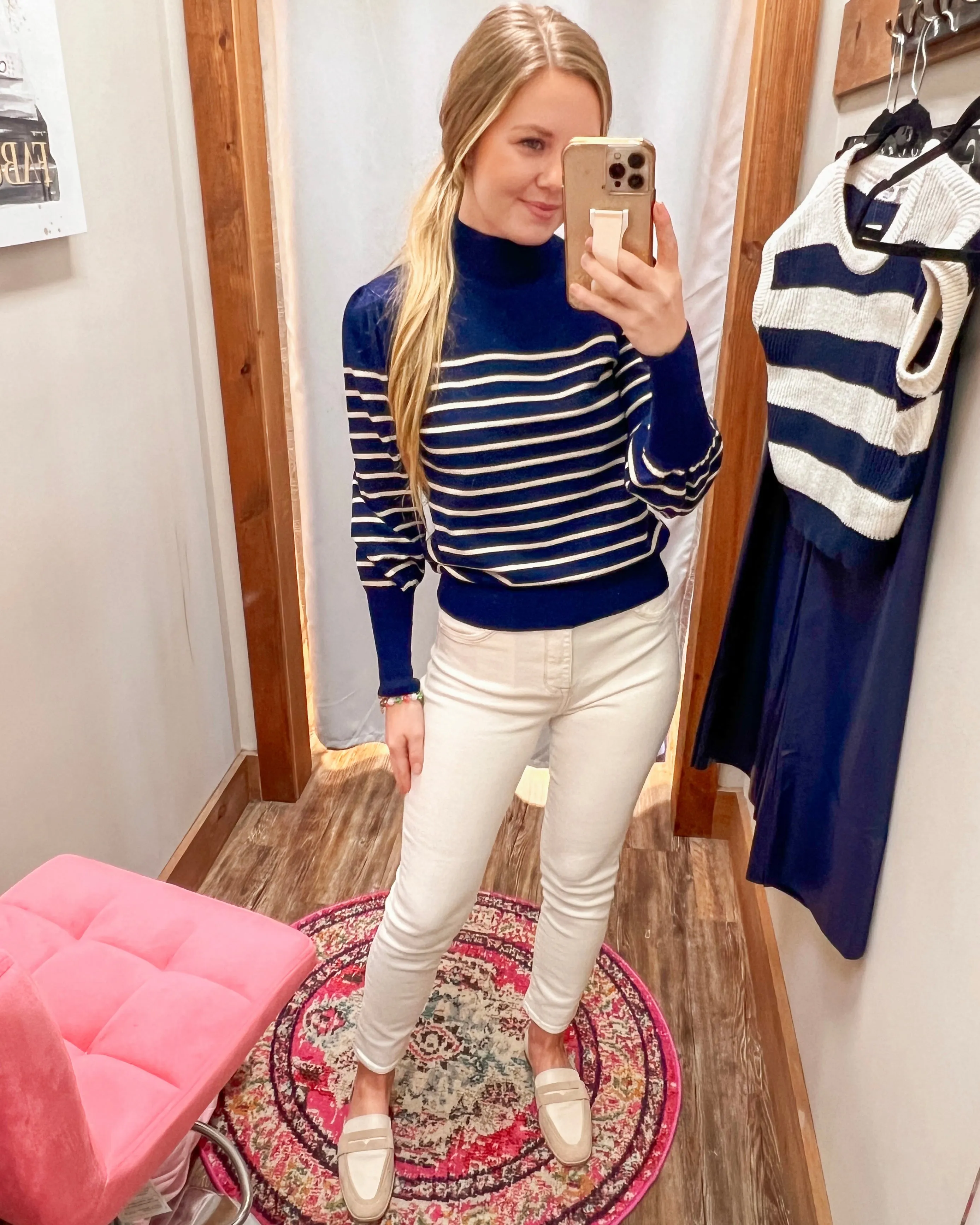 Never Break Up Navy Striped Sweater