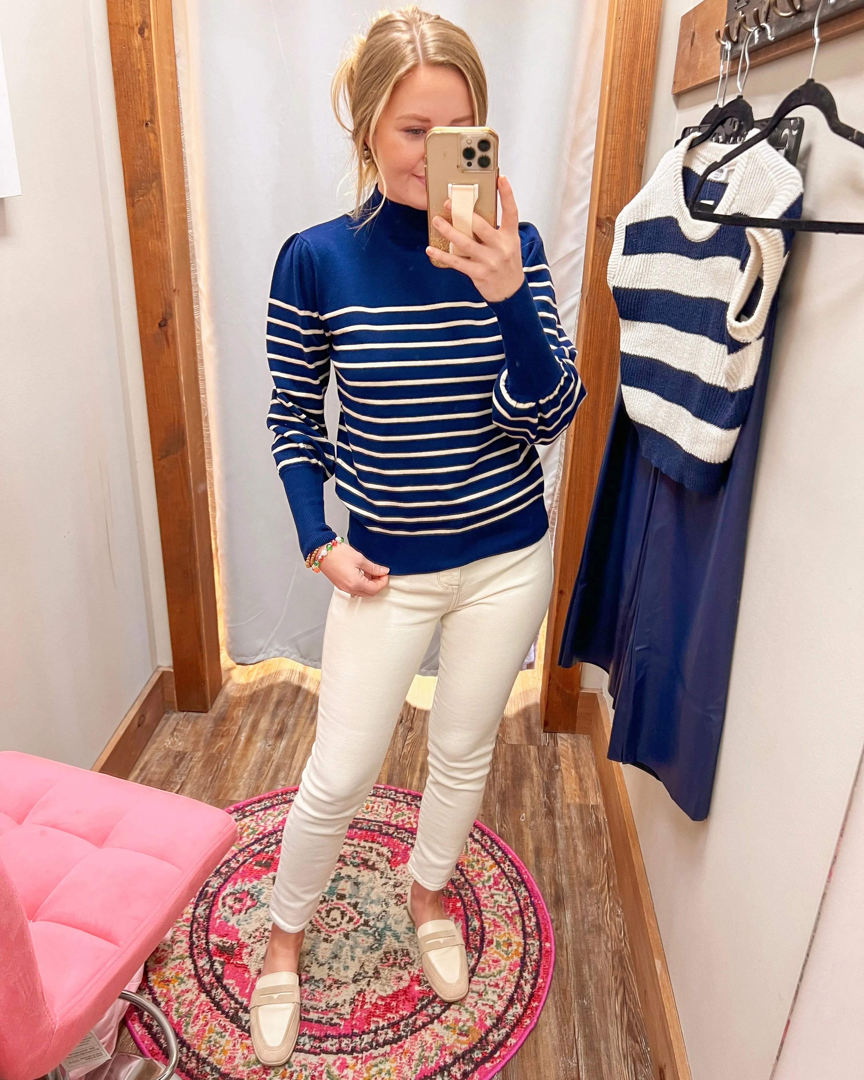 Never Break Up Navy Striped Sweater