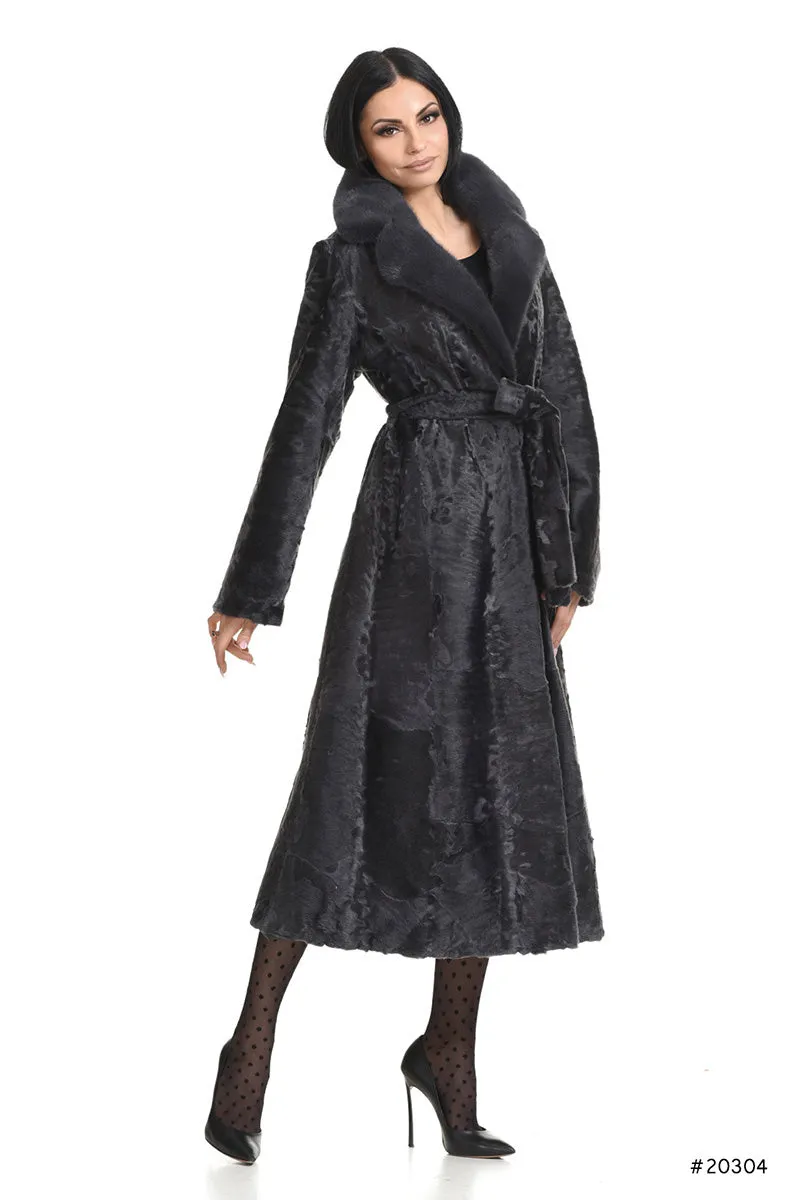 Persian lamb coat with mink english collar
