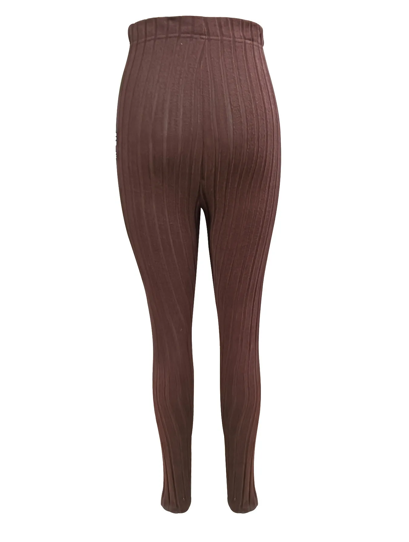 realaiot  Solid Rib Knit Skinny Leggings, Casual Elastic Waist Comfy Leggings, Women's Clothing
