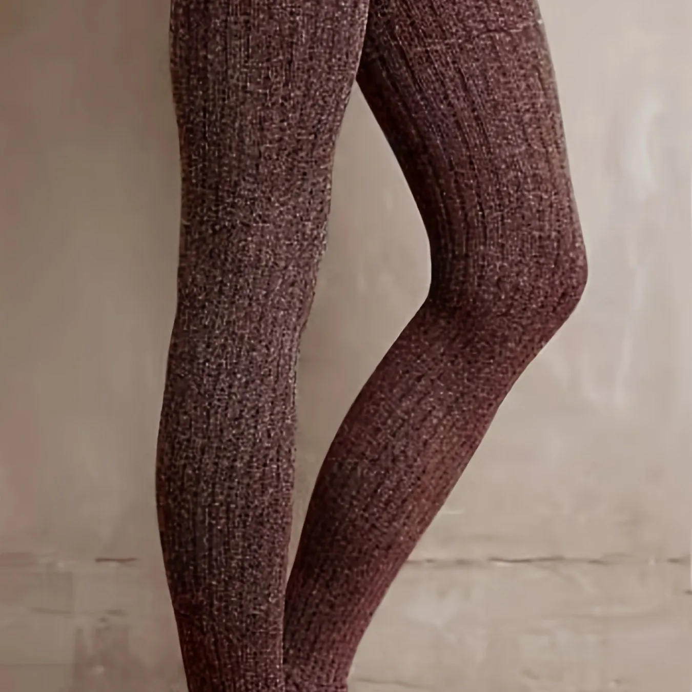 realaiot  Solid Rib Knit Skinny Leggings, Casual Elastic Waist Comfy Leggings, Women's Clothing
