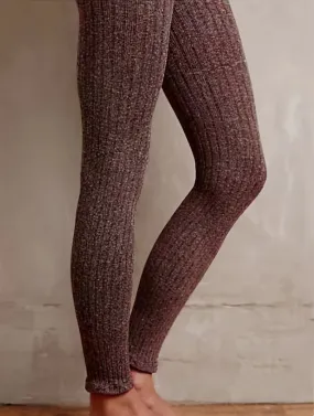 realaiot  Solid Rib Knit Skinny Leggings, Casual Elastic Waist Comfy Leggings, Women's Clothing