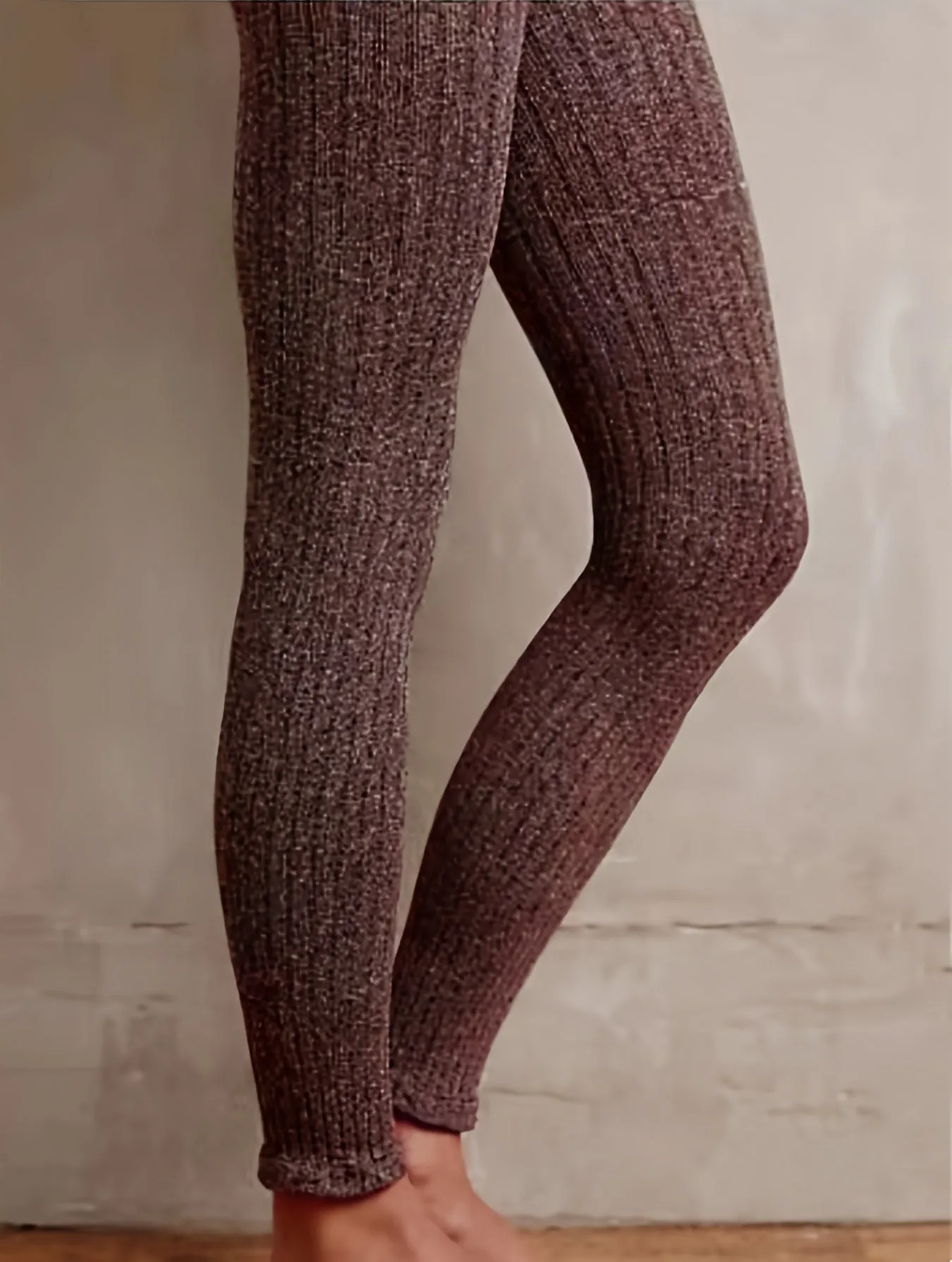 realaiot  Solid Rib Knit Skinny Leggings, Casual Elastic Waist Comfy Leggings, Women's Clothing