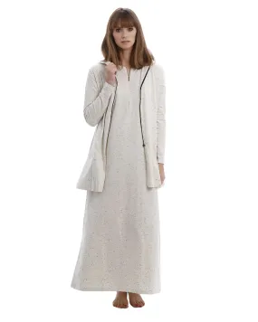 Rojo London Minimalist Oatmeal Speckled Cotton Zip Front Nightgown & Hoodie Set