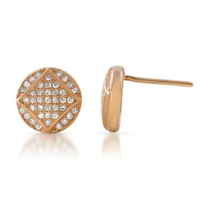 Rose Gold CZ Micropave Round Stud Earrings