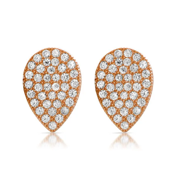 Rose Gold CZ Micropave Teardrop Stud Earrings